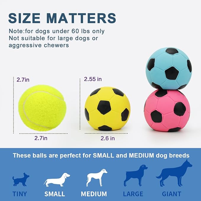 2.6" Squeaky Dog Ball for Medium Dogs, Soft Latex Rubber Squeaky Dog Toys, Cute Bounce Pet Squeak Toys Play Fetch Football Soccer Ball