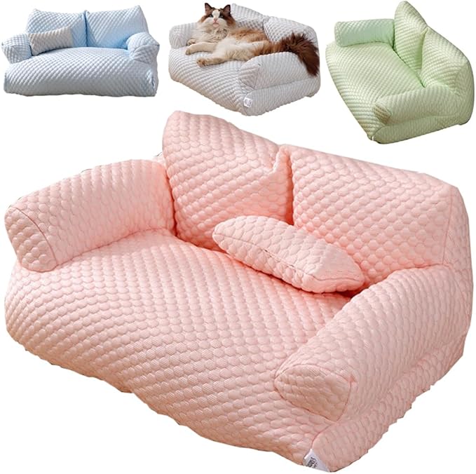 Pets Cute Couch,Cool Fabric Cat Sofa,Cat Beds for Indoor with Armrest,Pet Sofa Multiple (Pink, Large)