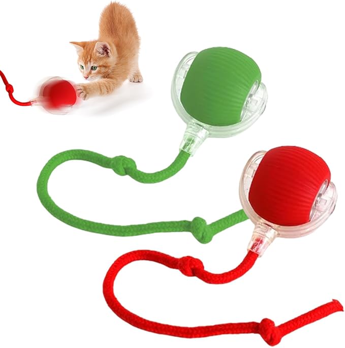 2pcs Smart Interactive Pet Toy Ball, Self Rolling Dog Ball Interactive Cat Toys, 360° Smart Automatic Rolling Ball Toy for Dogs Cats Indoor Outdoor Play (Red&Green)