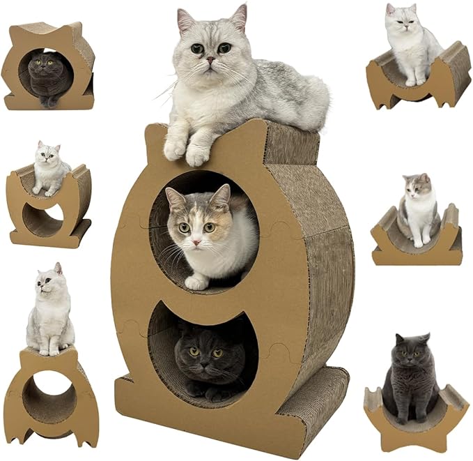 Lumizone Cat Scratcher Bed Lounge Cardboard Scratching Board for Indoor Cats Multi-Functional Freely Combine Scratch Pad Toy Durable Scratcher House