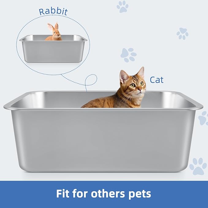 Stainless Steel Cat Litter Box for Large Cats - 17.5"x13.6"x6.1" High-Sided Metal Tray, Anti-Splash & Odor Resistant, Durable Rustproof Design, Easy to Clean