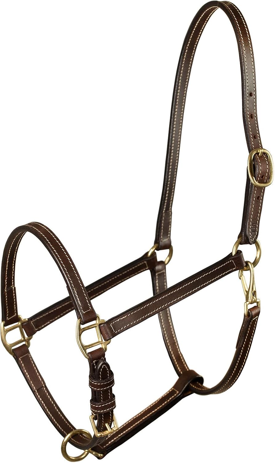 HORZE Fremont Soft Synthetic Leather Horse Halter | Fully Adjustable with Brass Hardware & Contrast Stitching - Brown - Warmblood