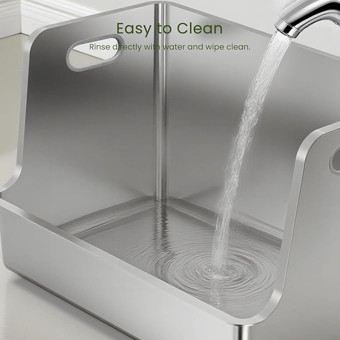 One-Piece Stainless Steel Litter Box, 14.5" High-Side XL Metal Cat Litter Box, Extra Wide Entry Pet Toilet, Cat Litter Station with Wheels, Easy to Move, Non-Stick, No Odor, for Big or Multiple Cats