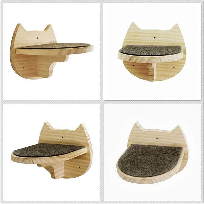 SHENGOCASE 6.7" x 7.5" Solid Wood Wall Mounted Cat Steps, Cat Wall Furniture Shelves Stairs Perch