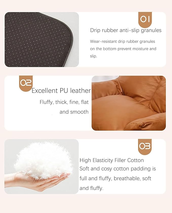 Pet Sofa Bed, Vintage Cat Dog Faux Leather Sofa with Non-Slip Bottom for Dogs Cats (Brown, Large)