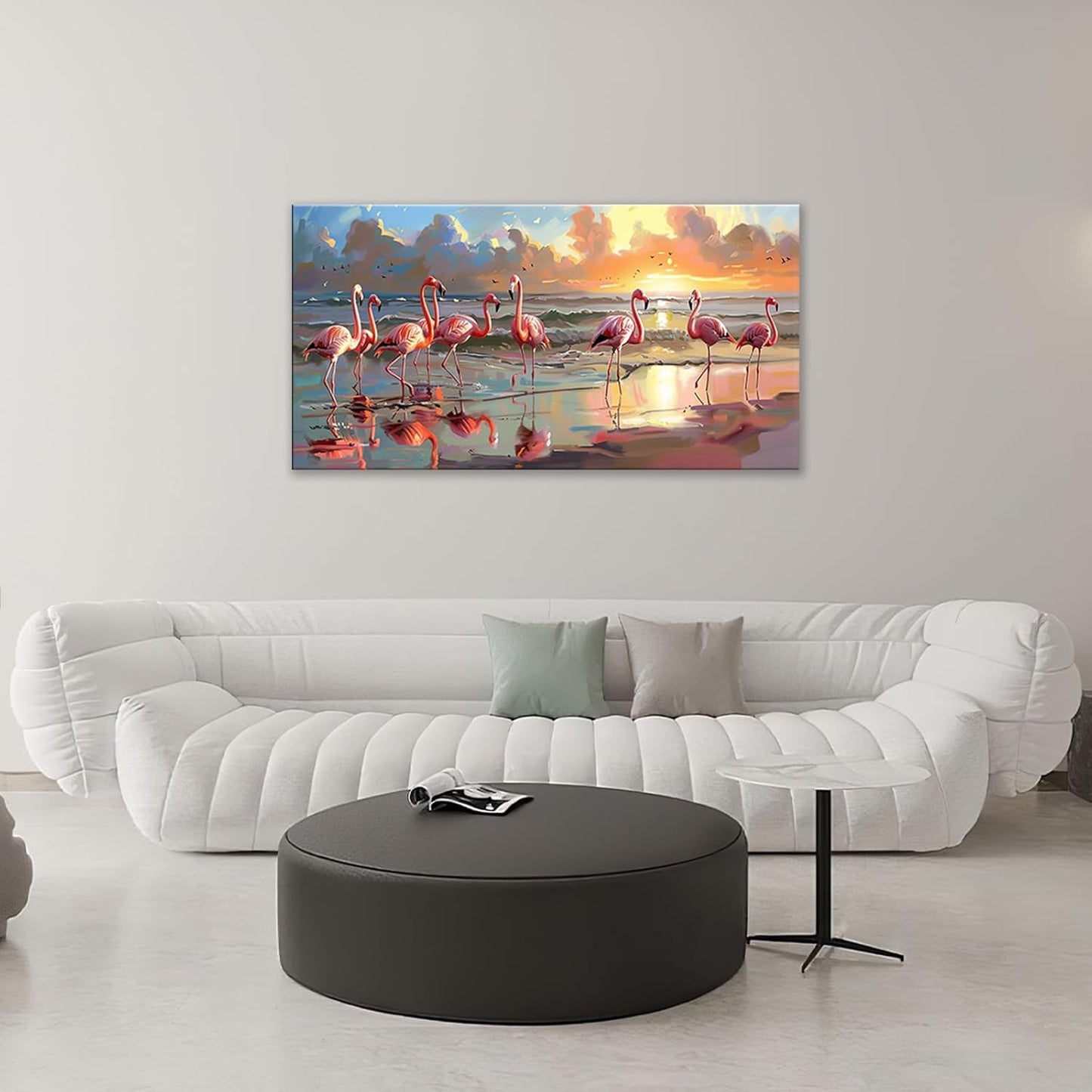 Large Flamingo Wall Art for Living Room Beach Colorful Flamingo Art Big Space Size Framed Ocean Canvas Prints Pictures Painting Artwork Office Bedroom Home Decor 60"x30"