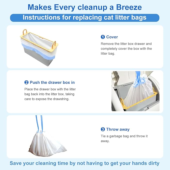 Thicken Cat Litter Bags 120 Pack, cat litter box liners, Leakproof Poop Bags & Waste Bags - Ultimate Odor Control and Leakproof Design,6 Rolls Drawstring Trash Bags for Automatic Litte(18x12.6 inches）