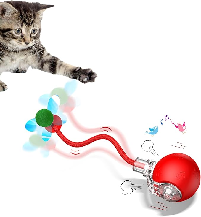 Interactive Cat Toys for Indoor Cats - Kitten Toy with Speedy Tail 2.0, Automatic Cat Toys for Bored Indoor Adult Cats, Motion-Activated, 2025 New Upgraded, USB Rechargeable (Red)
