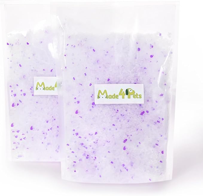 Made4Pets Cat Litter Crystals Kitty Litter Odor Control Crystal Litter Non Clumping No scooping Low Dust, Low Tracking, Lightweight, Dehydrates Waste,Lavender– 6.6 lbs (2 x 3.3 lb Packs)