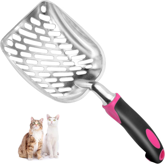Cat Litter Scoop-Metal Cat Scooper-Long Handle Scoop,Cat Scooper-Poop Sifting-Mesh Shovel-Suitable for Cat Litter Box, (Rose Red)