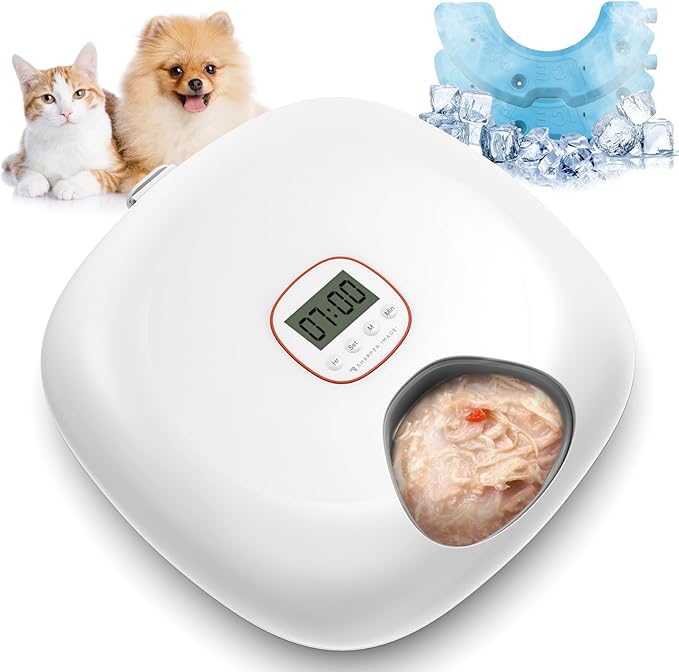 Automatic Cat Feeder Wireless, Sharper Image Auto Cat Food Dispenser for Wet Food with 2 Ice Packs, Rechargeable Auto Feeder for Cats with Programmable Timer Low Battery Indicator, White