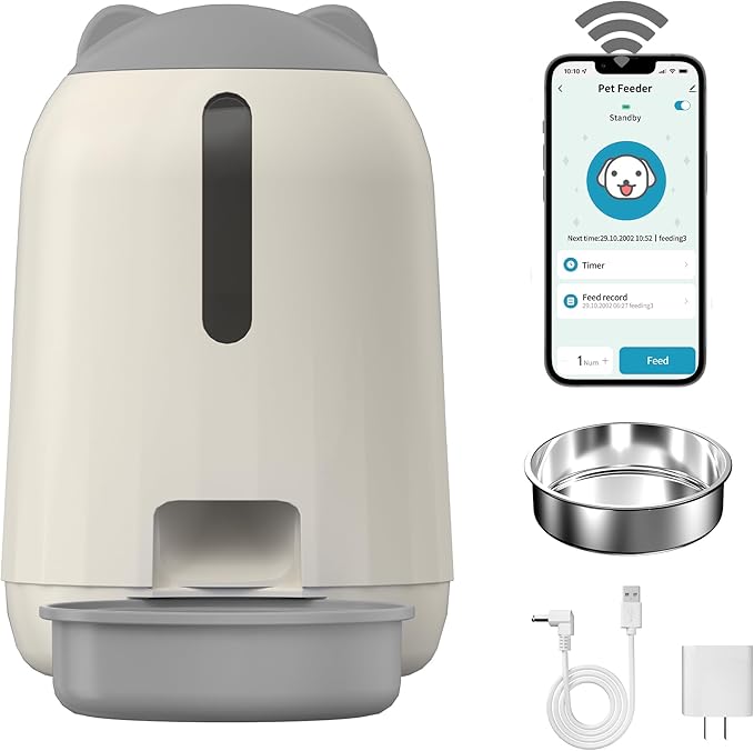 PAPIFEED Automatic Cat Feeder, 2.4G WiFi Auto Cat Food Dispenser with App Control, 3L Auto Pet Feeder with Dual Power Supply, Detachable for Easy Clean for Cats and Small Dogs, Grey