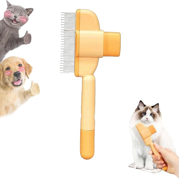 Zen Brush for Cats, Zenbrush Cat Comb, Self Cleaning Pet Comb Grooming Brush, Catdogcomb Pet Grooming for Massaging and Cleaning Shedding Hair (Yellow)