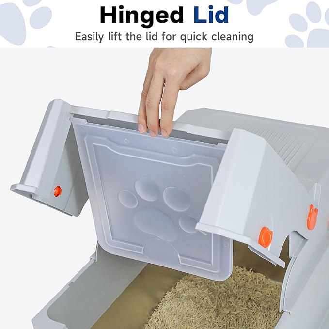 TENTIZON Stainless Steel Cat Litter Box with Lid, XL Large Covered Litter Box with Litter Mat, Metal Scoop, Enclosed Metal Litterbox for Kitten, Big Cats Up to 24lbs, 23.1" L x 14.8" W x 15.2" H