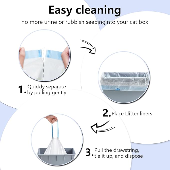 120 Count Self-Cleaning Cat Litter Box Liners Bag, Compatible with MeoWant-SCO1 and MeoWant-SCO2, Thick Heavy Duty Drawstring Replacement Cat Litter Box Liners-18"x 12.6"