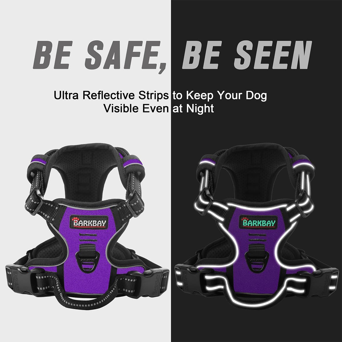 BARKBAY No Pull Dog Harness Front Clip Heavy Duty Reflective Easy Control Handle for Large Dog Walking(Purple,XL)