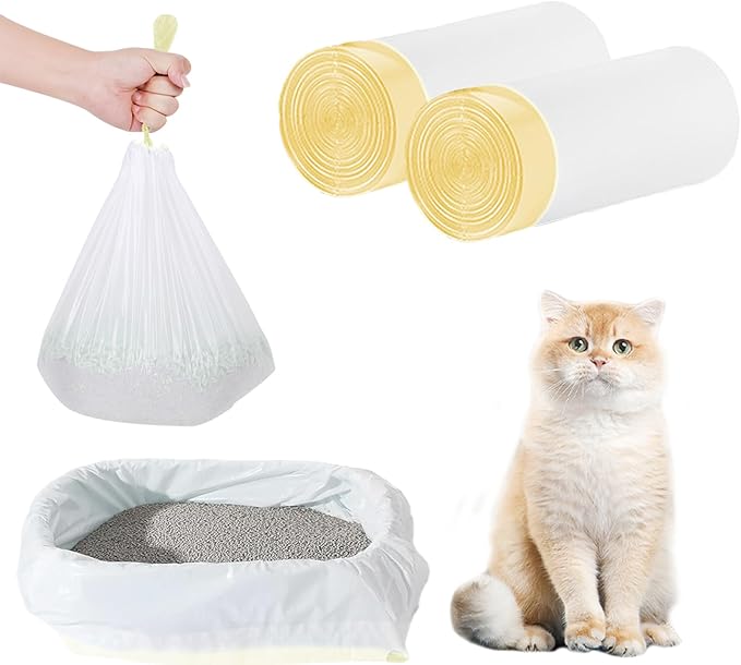 16 Count Cat Litter Box Liners - Large Drawstring Cat Litter Bags, Extra Thick Heavy Duty Durable Litters Tray Pet Cats Pan Liners, Waste Replacement Bags for Self-Cleaning Cats Litter Boxes 18" x 37"