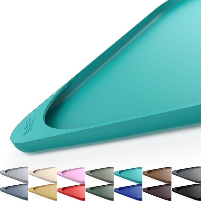 Silicone Pet Feeding Mat with Raised Edge & Residue Collection Pocket for Food and Water, Dog Bowl Mats, Cat Bowls Placemat with High Lip for Floor Waterproof, 19 x 12 x 0.7 Dark Turquoise