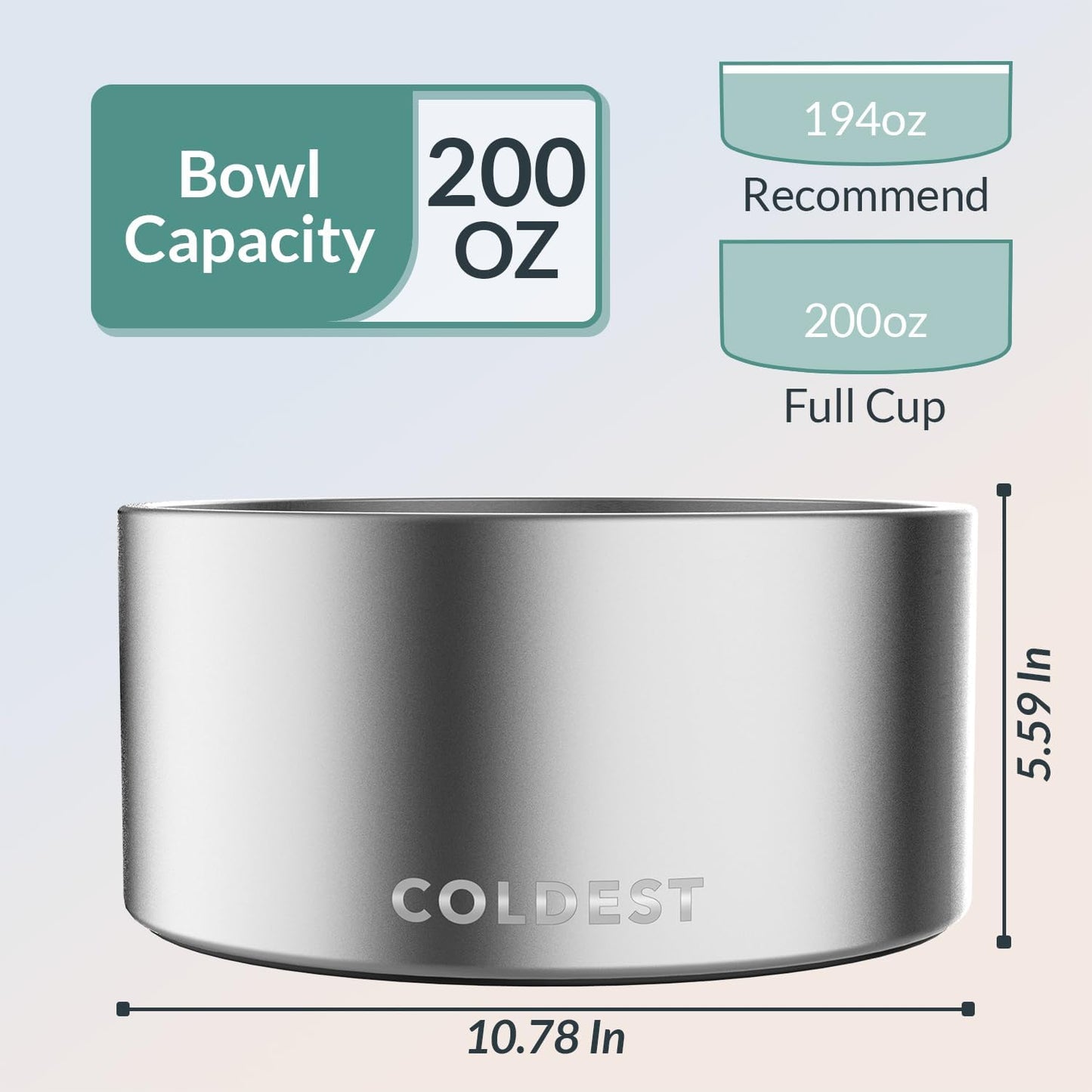 Coldest Dog Bowl - Anti Rust Metal, Non Slip, 3 Layers Insulated Stainless Steel Dog Bowls - Spill Proof & Heavy Duty - Water Bowl for Dogs, Cats, Dish Washer Safe (200 oz, Polished Stainless Steel)