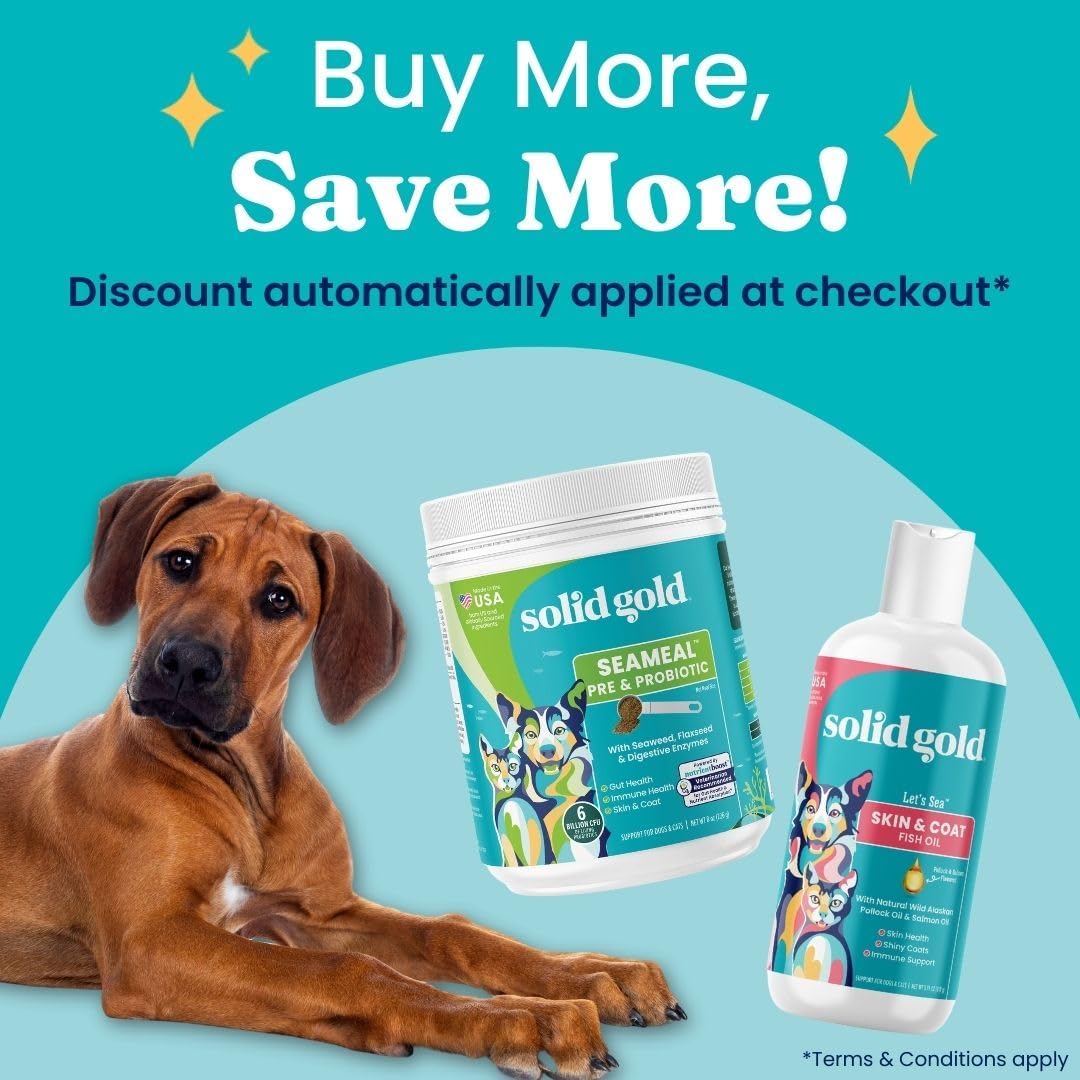 Solid Gold SeaMeal Cat Probiotic & Dog Probiotics for Digestive Health - Kelp Powder Dog & Cat Multivitamin Supplement w/Prebiotics & Digestive Enzymes for Skin, Coat, & Gut + Immune Support - 8oz