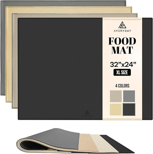 AVERYDAY 32x24'' Silicone Dog Mat for Food and Water, 0.63'' Edge Dog Food Bowl Mats for Floor Waterproof, Dogs Water Mat for Sloppy Drinker, Non Slip Rubber Pet Feeding Mats for Indoor Dogs and Cats