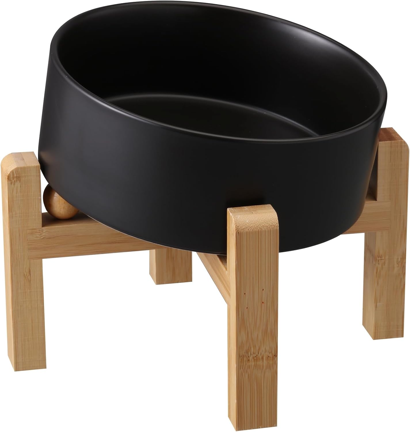 Black Elevated/Raised 15°Tilted Anti Slip Ceramic Dog Bowl for Medium & Large Breeds,Slanted Bulldog Big Face Pet Feeding Food Water Dish Stand for Dogs (7.6 Cups/60OZ)