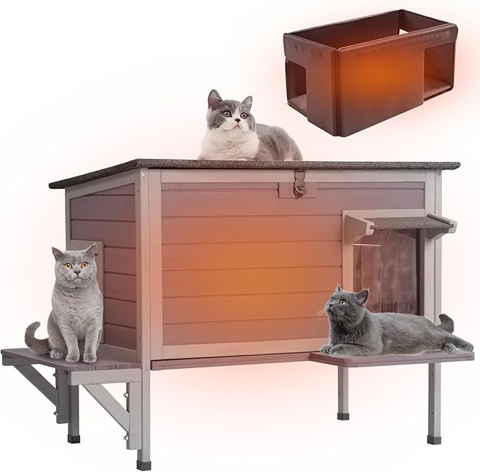 GUTINNEEN Large Outdoor Cat House Insulated Weatherproof, Triple-Layer Design Feral Cat Shelter with All-Round Thermal Liner, Openable Roof & Secure Escape Doors for 1-3 Cats (Winter-Ready)