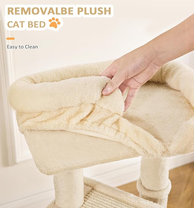 Made4Pets Cat Tree, Small Cat Tower for Indoors Cats, Cute Wood Kitty Condo with Scratching Post and Pad, 29" Multi-Level Modern Activity Climbing Furniture for Small and Medium Cats, Beige