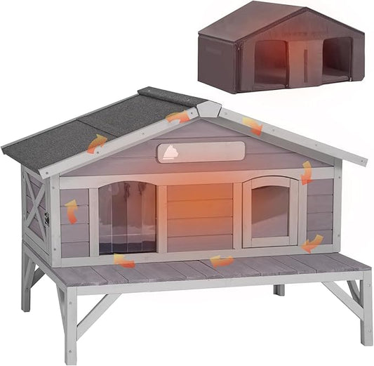 Aivituvin Outdoor Cat House 100% Insulated Feral Kitty Shelter with Liner Weatherproof for Winter,Extra Large Room