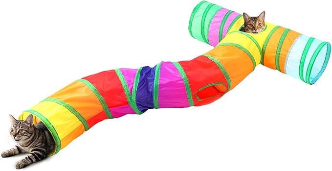 ‌Coolcandy Cat Tunnel & Interactive Cat Toy Indoor, S-T Shape Tunnel Toys for Indoor Cats, Collapsible Interactive Peekaboo Cave with Play Ball, for Multi-Way Play & Small Animals