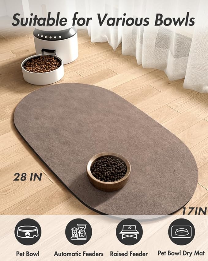 MontVoo Absorbent Dog Water Mat-Dog Mat for Food and Water Bowl, Quick Dry Pet Feeding Mat, No Stains Dog Food mat, Dog Accessories Pet Supplies Mat-Dog Water Bowl Mat for Messy Drinkers, BROWN