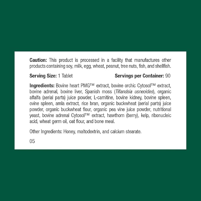 Standard Process Inc. Feline Cardiac Support - Cardiovascular System Supplement for Felines - Dietary Cat Supplement to Support Heart Health & Function - Nutritional Tablet Supplement - 90 Tablets