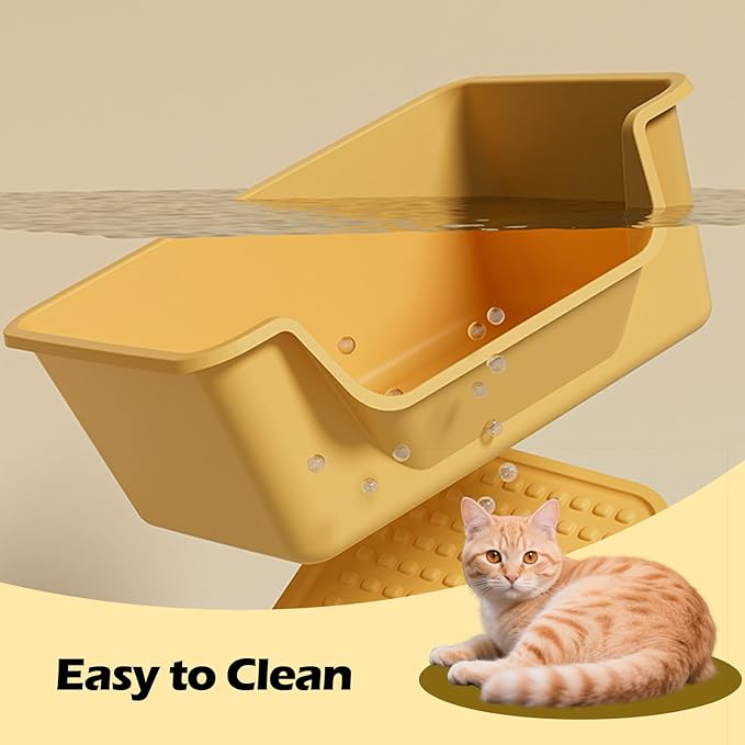 Large Cat Litter Box with High Sides,Cat Boxes for Indoor Cats,Cat Litter Pan for Kitty,Litter Box with Low Entry,Easy to Clean,Anti-Splashing(Grey)