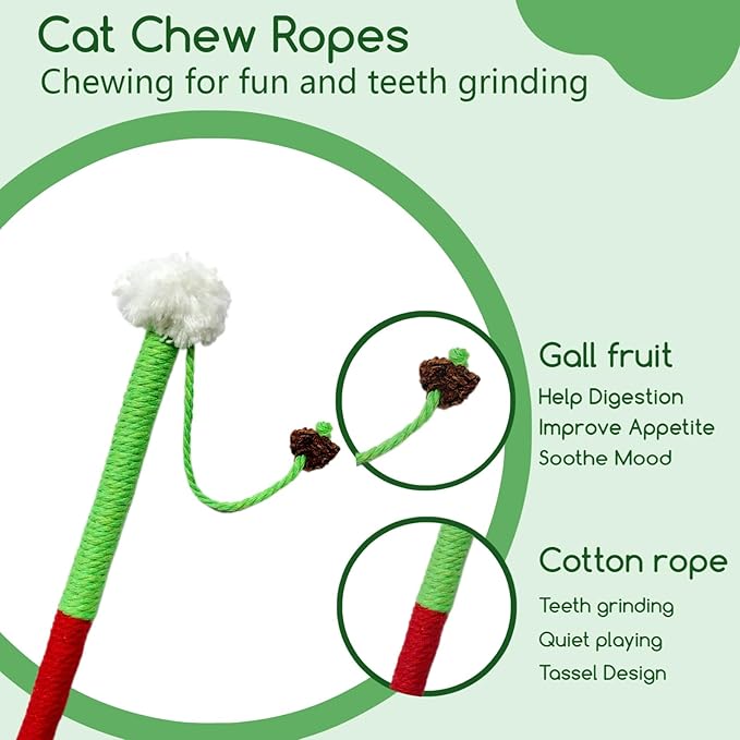 Cat Dental Chew Toys - Natural Silvervine Sticks & Catnip Rope for Teeth Cleaning,Promotes Oral Health in Kittens & Indoor Cats (Medium, Model A)
