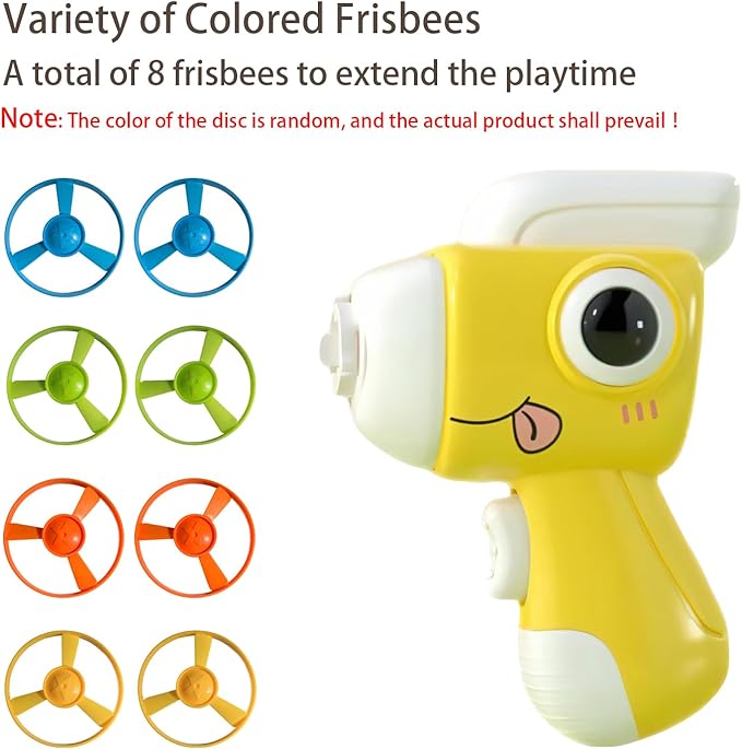 Dinosaur Frisbee Gun - The Ultimate Cat Interactive Toy (Yellow)，Making a cat Fly，Cat Toy Gun，Cat Frisbee Launcher，Cat Fetch Toy with Colorful Flying Propellers Set