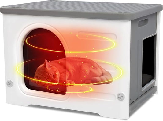 Plastic 100% Insulated Outdoor Cat House with Insulated Liner, Outdoor Cat Houses for Winter, Waterproof Outside Cat Shelter, Clean and Assemble Easily-Grey