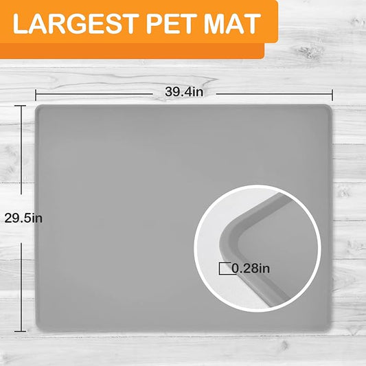 KVK Pet Food Mat Pet Feeding Mat Silicone Placemat for Dog and Cat Food Water Bowl Dog Food Mats for Floors Non Slip Waterproof Anti-bite Cool Grey 39.4X29.5in