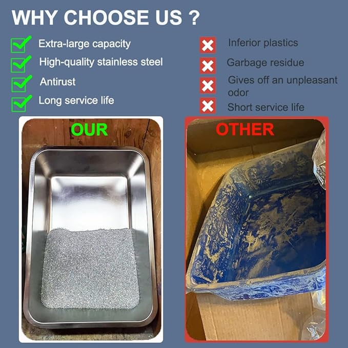 Stainless Steel Litter Box, 4 Pack Metal Cat Litter Pan with 6" High Sides, 19.6"x13.7" Large Cat Litter Box for Big and Small Cats, Easy to Clean, No Smell, Anti-Urine Leakage