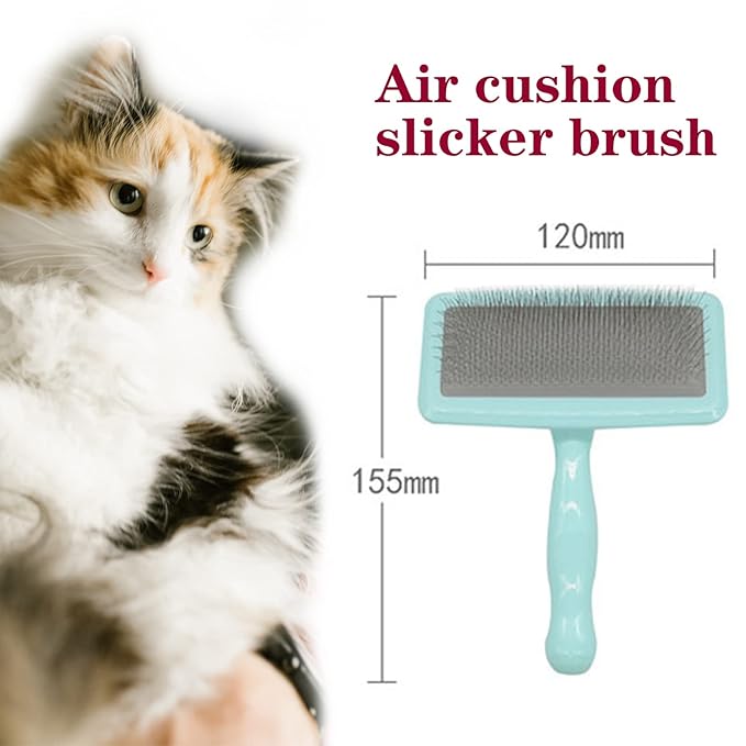 Air Cushion Slicker Brush for Dogs Cats,Soft Pin Shedding Brush for Short Haired Dog,Cat, Pet Grooming Wire Brush for Thin Curly Matted Tangled Hair,14mm(0.55"),Green