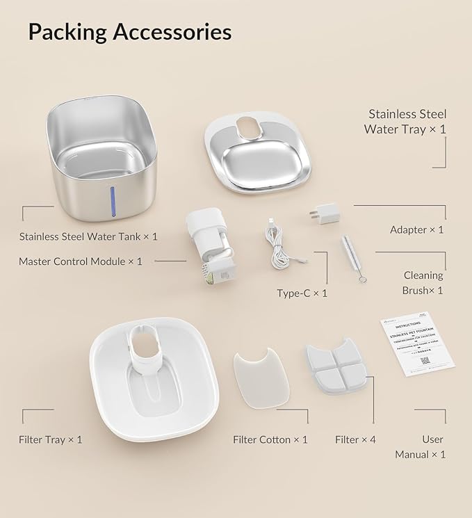 Wireless Cat Water Fountain Stainless Steel,135floz/4L Battery Operated Automatic Pet Fountain,Cordless Cat Water Dispenser Pet Drinking Water Fountain for Multicat Cats Dog Outdoor