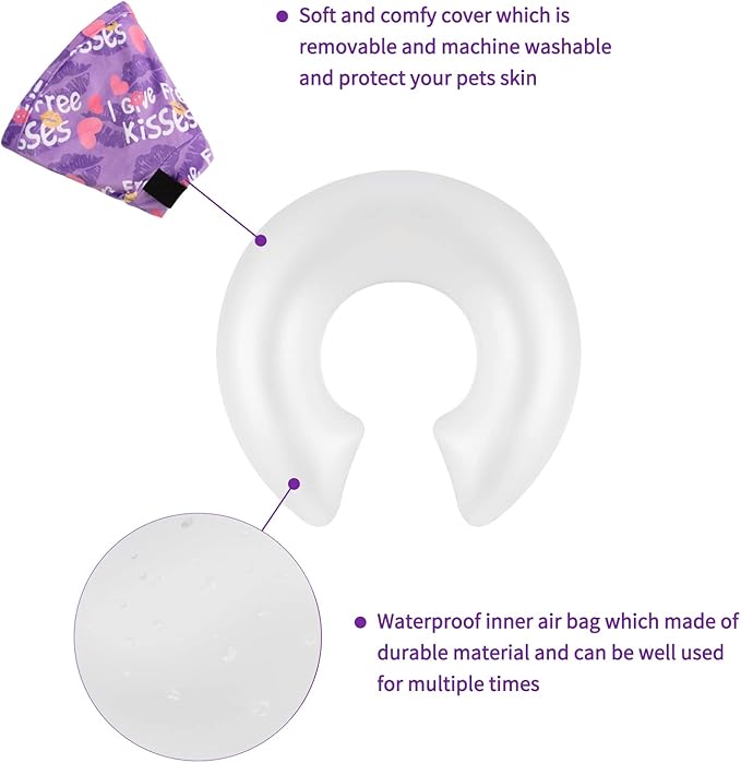 CuteBone Inflatable Soft Dog Cone with Removable Fleece Covers for Small/Medium/Large Dogs and Cats After Surgery GWB06S