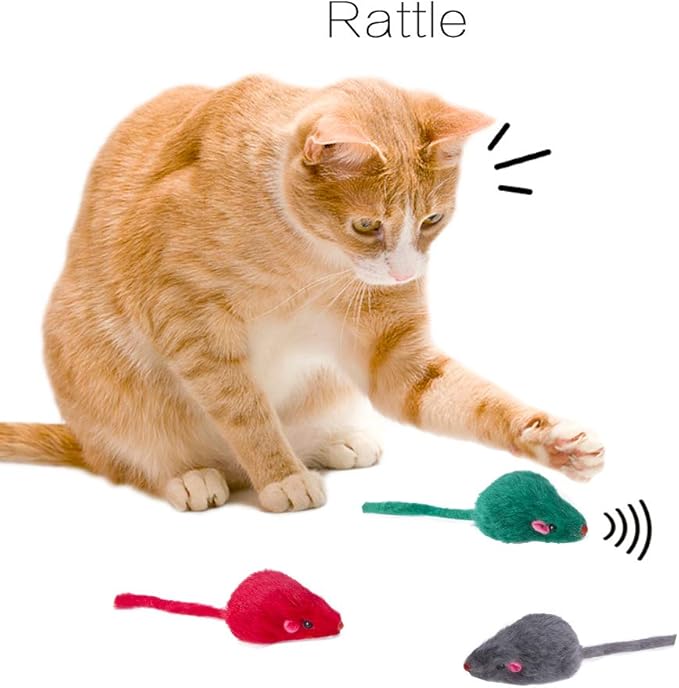 Yangbaga Mice Rattle 14 Pack, Cat Toys Rainbow Mice for Cats and Kittens (14 pcs Rainbow mices)
