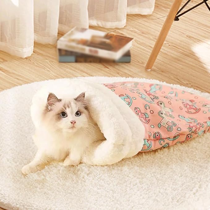 Pet Nest for Cats and Dogs, Soft Cat Dog Sleeping Bag, Warm Feline Bed, Portable Pets Nests, Soft Plush Winter Cat Cave Bed,Cat Dog Sleeping Bag for Indoor (Horse, 18 * 22inch)