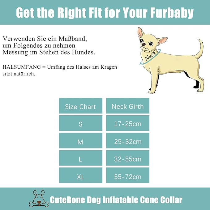 CuteBone Inflatable Dog Cone with Removable Soft Fleece Covers for Small/Medium/Large Dogs and Cats Neck Donut Collar After Surgery GWB04L