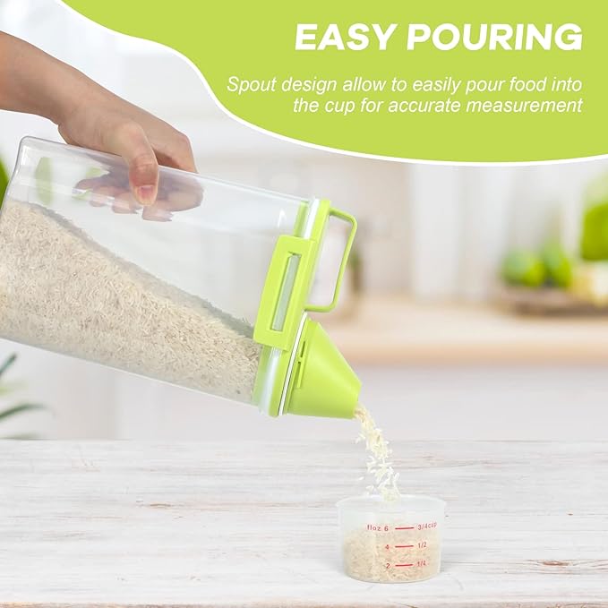 TBMax Rice Storage container 4 Lbs, Small Rice Dispenser with Measuring Cup, Lime Green Cereal Containers Flour Bin, Kitchen Food Storage Container and Pantry Organizers, Pet Dog Cat Food Dispenser