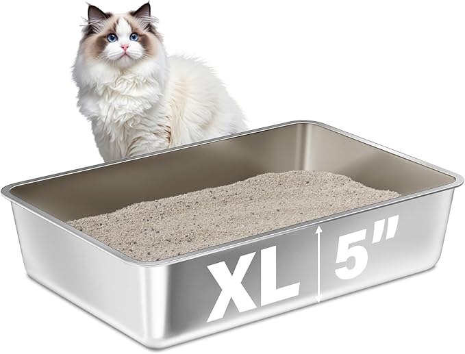 Stainless Steel Litter Box,XL Metal Litter Box for Cat, Large Metal Litterbox for Kitty, Easy Clean, Non Stick No Smell