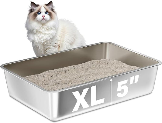 Stainless Steel Litter Box,XL Metal Litter Box for Cat, Large Metal Litterbox for Kitty, Easy Clean, Non Stick No Smell