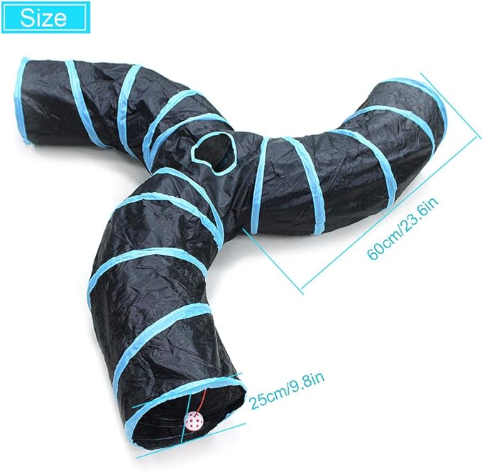 Bemodst Collapsible S-Shape Cat Tunnels - 3-Way Interactive Maze Toy for Kitten, Rabbit, Ferret