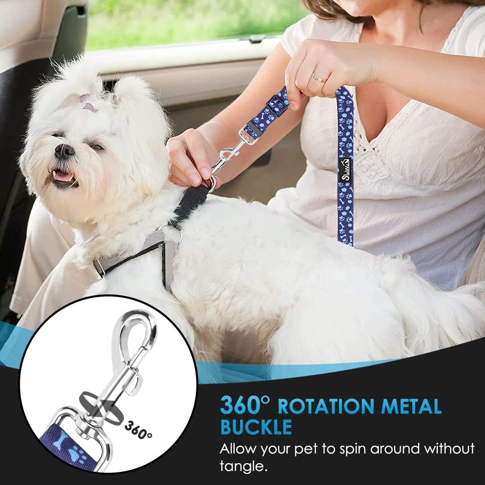 SlowTon Dog Seat Belt for Car, 2 Pack Dog Car Harness Seatbelt Adjustable with Elastic Bungee Buffer, 2 in 1 Pet Car Leash Headrest Restraint Dog Reflective Safety Tether (Blue Paw, Headrest+Clip)