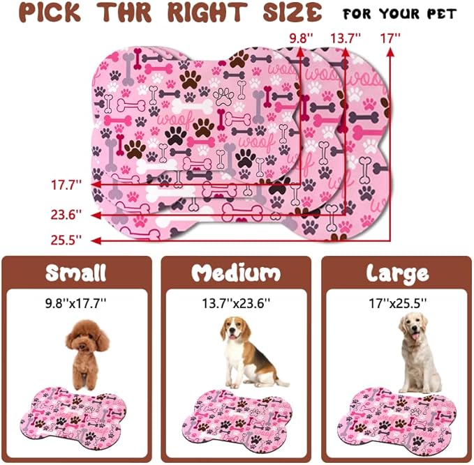 Dog Food Mats for Floors Waterproof, Pet Feeding Absorbent Water Bowl Mat Cat Placemats Pink Bone Shape 23.6 * 15.7 inch